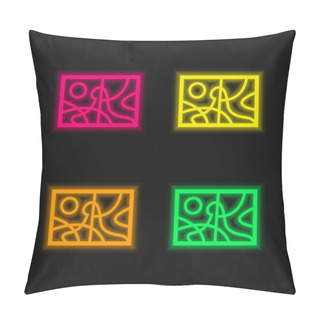 Personality  Abstract Painting Landscape Four Color Glowing Neon Vector Icon Pillow Covers