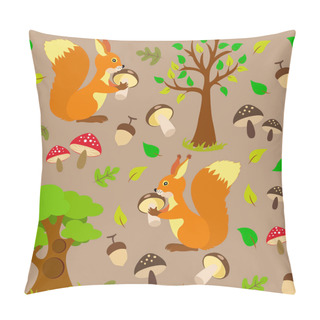 Personality  Squirrel With Mushrooms In The Forest. Pillow Covers