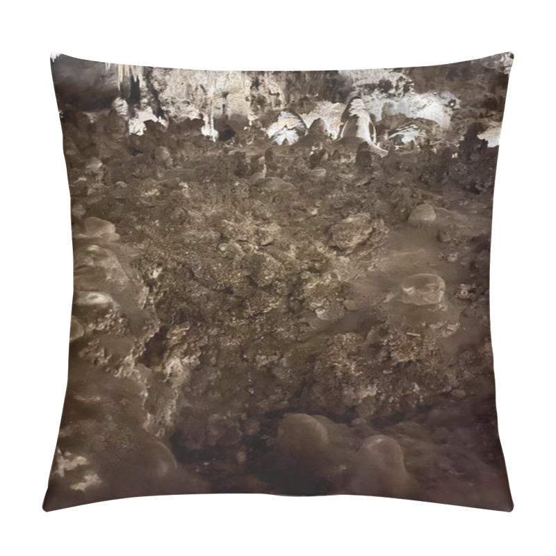 Personality  Stalactites and Stalagmite and other rock formations inside the Big Room in Carlsbad Cavern New Mexico pillow covers