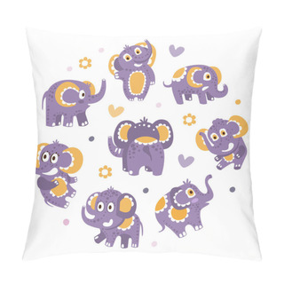 Personality  Cute Elephant Character With Trunk And Tusks Arranged In Circle Vector Template Pillow Covers