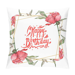 Personality  Red Peonies Watercolor Background Illustration Set Isolated On White. Frame Border Ornament. Pillow Covers