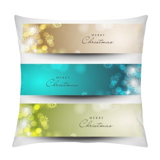 Personality  Merry Christmas Website Banner Set Decorated With Snowflakes And Pillow Covers