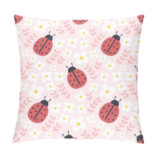Personality  Ladybugs And Flowers Seamless Background Repeating Pattern, Wallpaper Background, Cute Seamless Pattern Background Pillow Covers