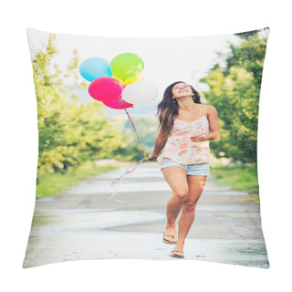 Personality  Beautiful Girl With Balloons Pillow Covers