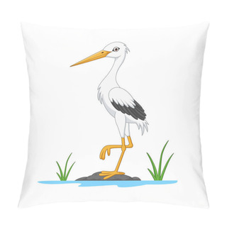 Personality  Vector Illustration Of Cartoon White Stork On Stone Pillow Covers