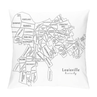 Personality  Modern City Map - Louisville Kentucky City Of The USA With Neighborhoods And Titles Outline Map Pillow Covers