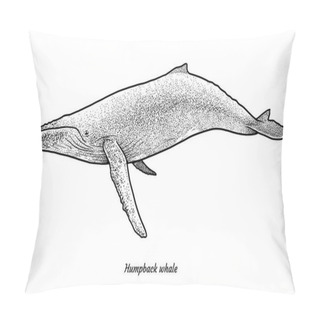 Personality  Humpback Whale Illustration, Drawing, Engraving, Ink, Line Art, Vector Pillow Covers