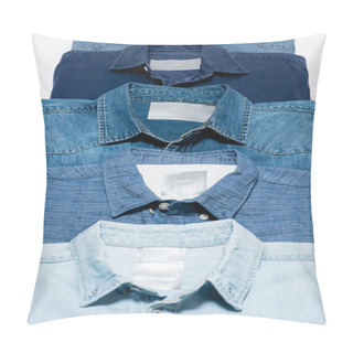 Personality  Close Up View Of Different Denim Shirts Isolated On White Pillow Covers