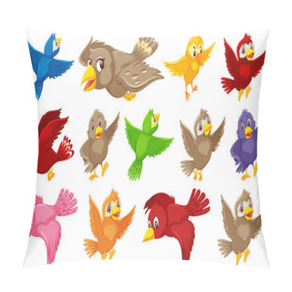 Personality  Set Of Bird Cartoon Character Illustration Pillow Covers