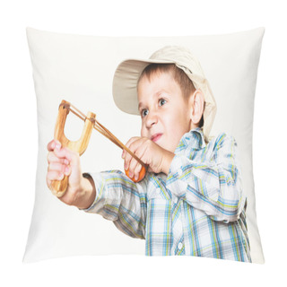 Personality  Kid Holding Slingshot In Hands Pillow Covers