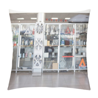 Personality  Autoshop. Original Spare Parts And Accessories For Modern Cars. Themed Blur Background With Bokeh Effect. Pillow Covers