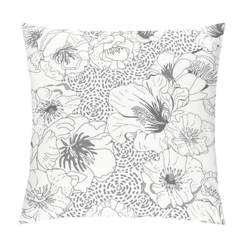 Personality  Black and white seamless floral  background. Isolated flowers on pillow covers