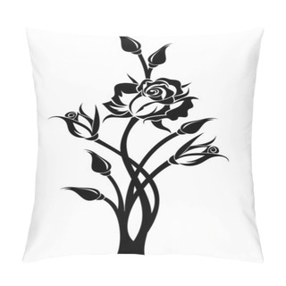 Personality  Black Silhouette Of Branch With Rose And Buds. Vector Illustration. Pillow Covers