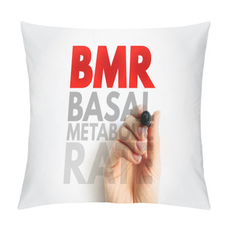 Personality  BMR Basal Metabolic Rate - Number Of Calories You Burn As Your Body Performs Basic Life-sustaining Function, Acronym Text Stamp Concept Background Pillow Covers