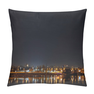 Personality  Dark Cityscape With Buildings, Lights And River At Night Pillow Covers