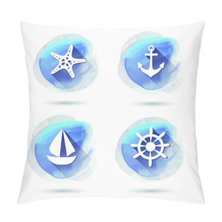 Personality  Set Of Elements On The Marine Theme With A Watercolor Background. Watercolor. Vector Illustration. Illustration For Greeting Cards, Invitations, And Other Printing Projects. Pillow Covers