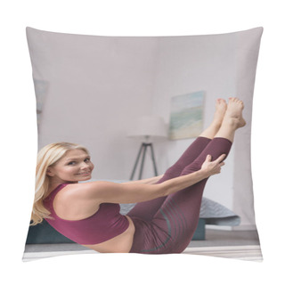 Personality  Woman Practicing Yoga At Home Pillow Covers