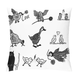 Personality  Doodle Birds Set Pillow Covers