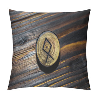 Personality  Rune Odal (Othala) Carved From Wood On A Wooden Background - Elder Futhark Pillow Covers