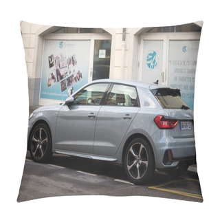 Personality  Mulhouse - France - 24 March 2024 - Profile View Of Grey Audi A1 Parked In The Street Pillow Covers