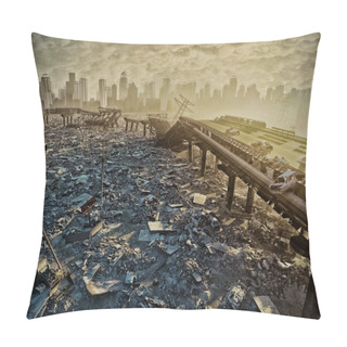 Personality  Ruins Of The City. Apocalyptic Landscape.3d Illustration Concept Pillow Covers