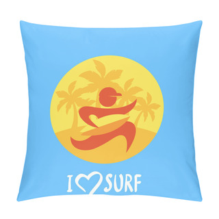 Personality  Vector Flat Illustration Of Running Man With Yellow Surf Board O Pillow Covers