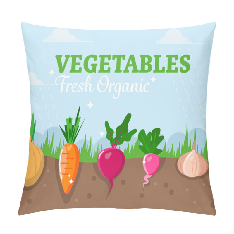 Personality  Eco-friendly Vegetables In The Garden. Healthy Food And Farm Products Concept. Vector Illustration. Pillow Covers