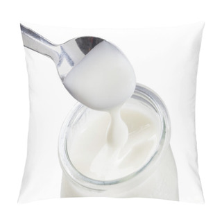 Personality  Yogurt With Spoon Isolated On White Background Pillow Covers