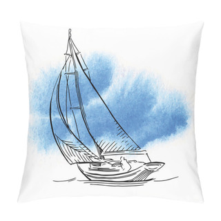 Personality  Hand Made Sketch Of Yachting And Sea. Pillow Covers