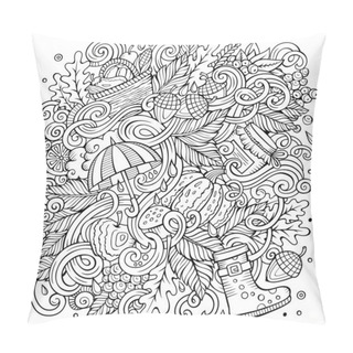Personality  Cartoon Cute Doodles Hand Drawn Autumn Illustration. Line Art Detailed, With Lots Of Objects Background. Funny Vector Artwork. Sketchy Picture With Fall Season Theme Items Pillow Covers