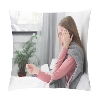 Personality  Shocked Girl Looking On Thermometer Pillow Covers