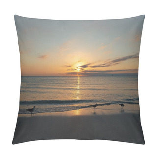 Personality  Beautiful Sunset With Sea Water On The Summer Beach. Tranquility. Pillow Covers