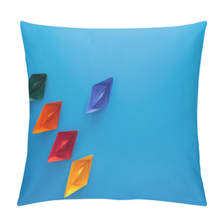 Personality  Flat Lay With Colorful Paper Boats On Blue Surface Pillow Covers