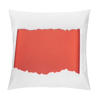 Personality  Ripped White Textured Paper With Curl Edges On Red Background  Pillow Covers