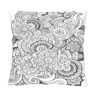 Personality  Doodle Background In Vector With Doodles, Flowers And Paisley. Vector Ethnic Pattern Can Be Used For Wallpaper, Pattern Fills, Coloring Books And Pages For Kids And Adults. Black And White. Pillow Covers