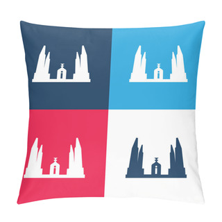 Personality  Bangkok Democracy Monument Of Thailand Blue And Red Four Color Minimal Icon Set Pillow Covers