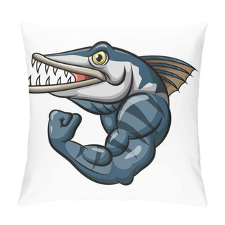 Personality  Cartoon Strong Angry Barracuda Fish Mascot Pillow Covers