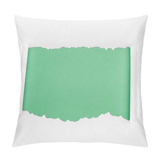 Personality  Ripped Textured White Paper With Curl Edges On Light Green Background  Pillow Covers