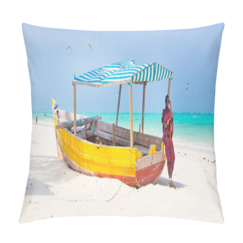 Personality  White tropical sandy beach on Zanzibar. pillow covers