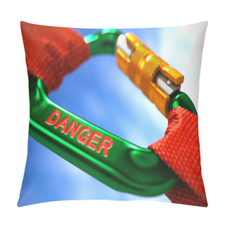 Personality  Danger On Green Carabiner Between Red Ropes. Pillow Covers