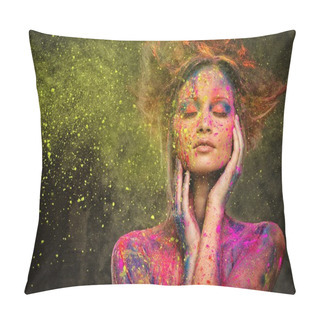 Personality  Young Woman Muse With Creative Body Art And Hairdo  Pillow Covers