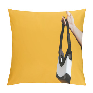 Personality  Partial View Of Woman Holding Virtual Reality Headset, Isolated On Yellow Pillow Covers