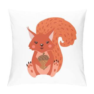 Personality  Cute Hand Drawn Squirrel With Acorn Isolated On White Background. Forest Animal. Vector Illustration. Pillow Covers