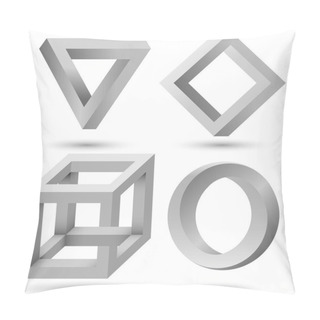 Personality  Shaded Impossible Geometric Object Set Vector Template. Impossible Illusion Triangle, Cube, Infinite Loop And Diamond Isolated On White Background. Can Be Used As Logo, Icon, Sign Or Design Element. Pillow Covers