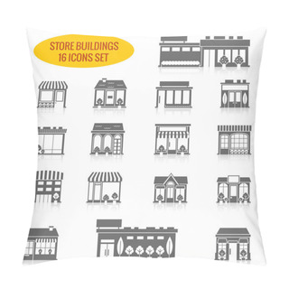 Personality  Store Building Icons Set Black Pillow Covers