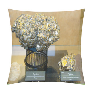 Personality  Natural Cubic Pyrite Mineral On Public Display Pillow Covers