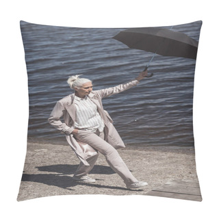 Personality  Woman Walking With Umbrella On River Shore Pillow Covers