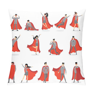 Personality  Set Of Cartoon Female And Male Superheroes In Red Capes Pillow Covers