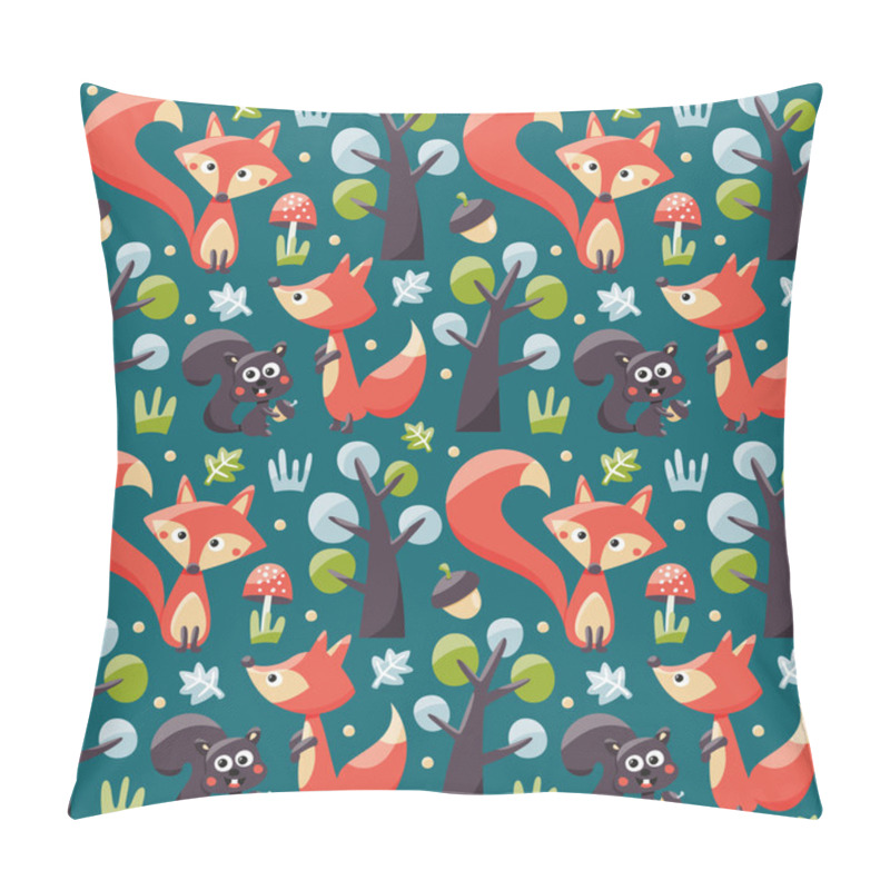 Personality  Seamless pattern with foxes, squirrels, trees, acorns pillow covers