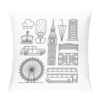 Personality  London Landmarks Icons Set Pillow Covers